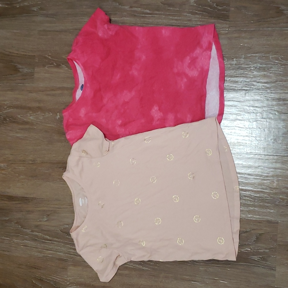 (L) Old Navy Softest Tee Youth Girl's Metallic Peace Tie Dye 2pc Bundle